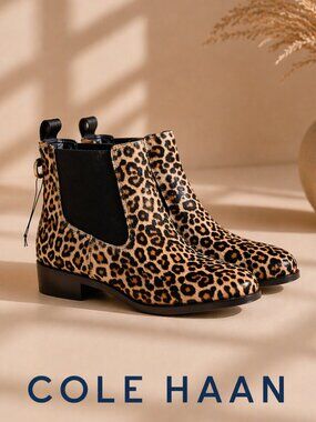 Cole Haan Gia Leopard Print Chelsea Boots Size 7 Animal Print Ankle Booties NEW